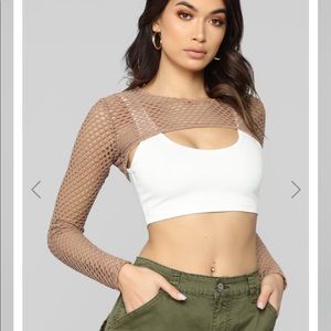 Fashinnova super cropped fishnet top sand